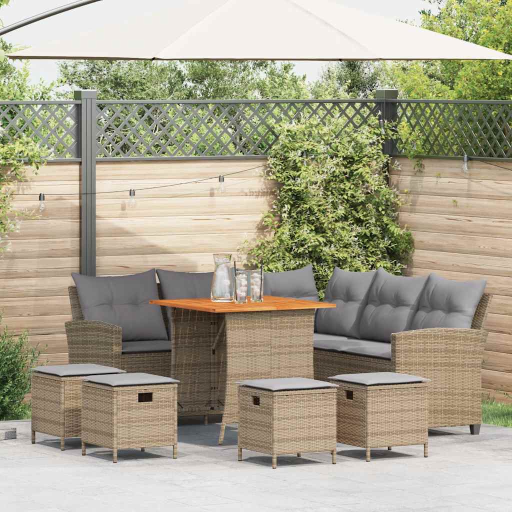 Loungebank Met Kussens L-Vormig Poly Rattan Beige