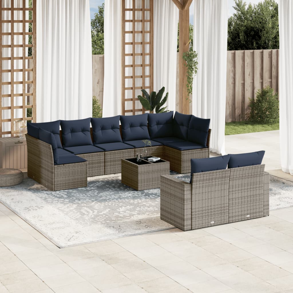 10-Delige Loungeset Met Kussens Poly Rattan