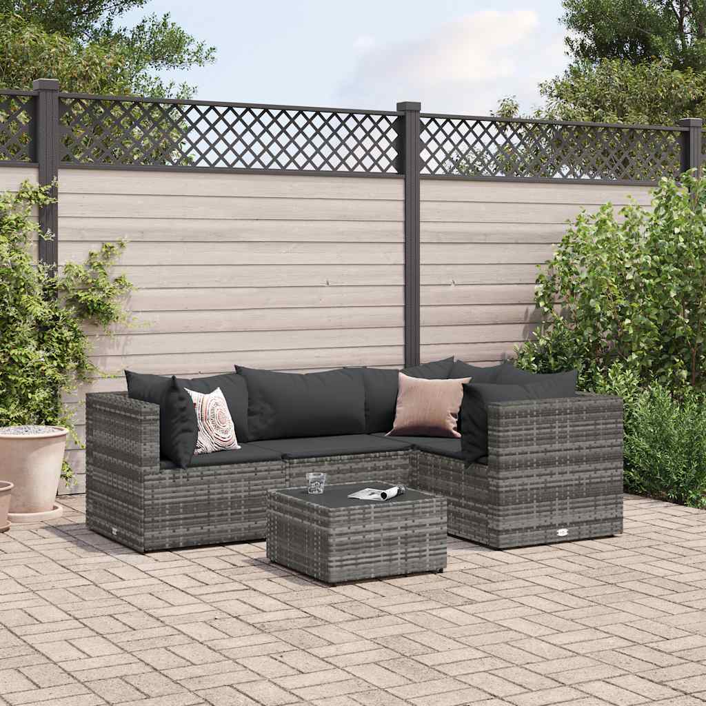 5-Delige Loungeset Met Kussens Poly Rattan