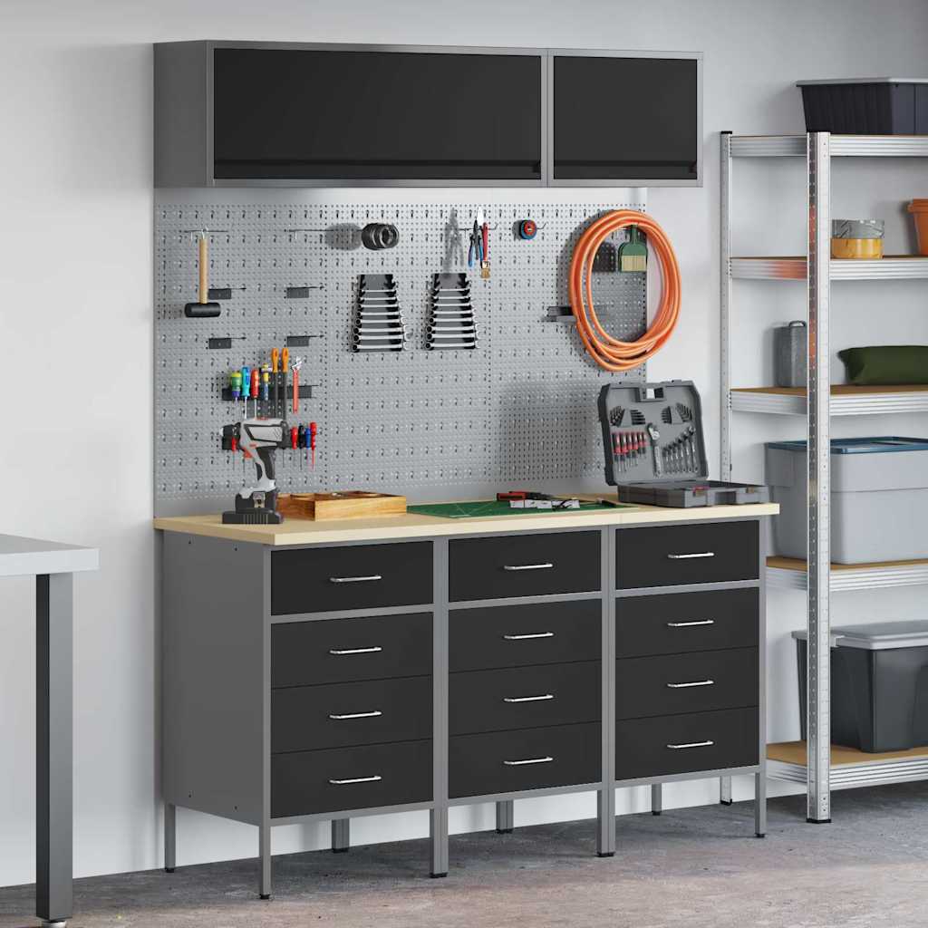 Werk Cabinet Met Lade Met Opslag 10 Pcs 200 X 55 X 200 Cm Zwart