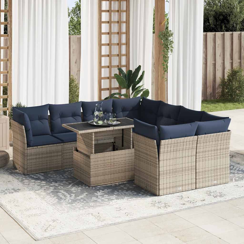 9-Delige Loungeset Met Kussens Poly Rattan Acacia