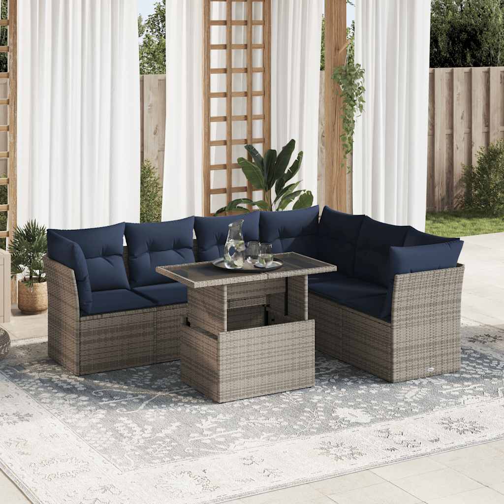7-Delige Loungeset Met Kussens Poly Rattan Acacia