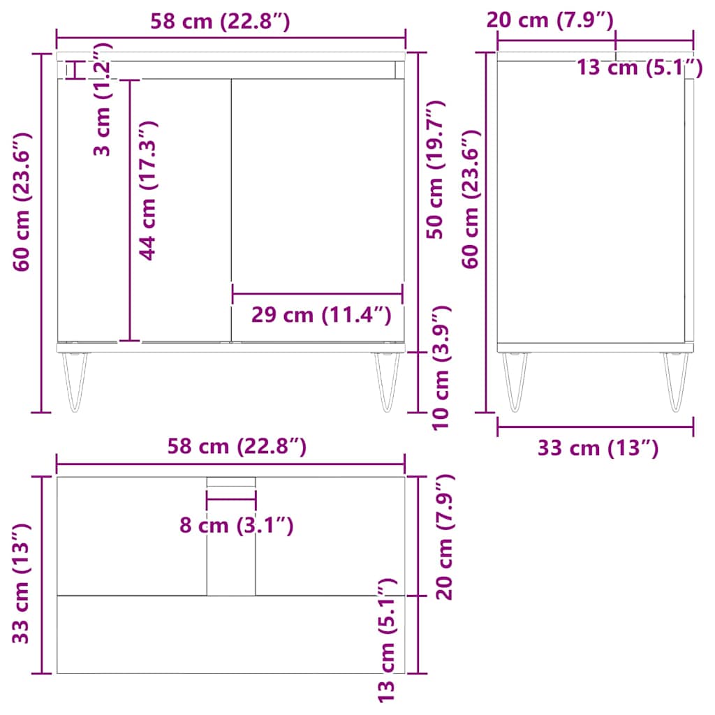Wastafelcabinet 58 X 33 X 60 Cm Bewerkt Hout