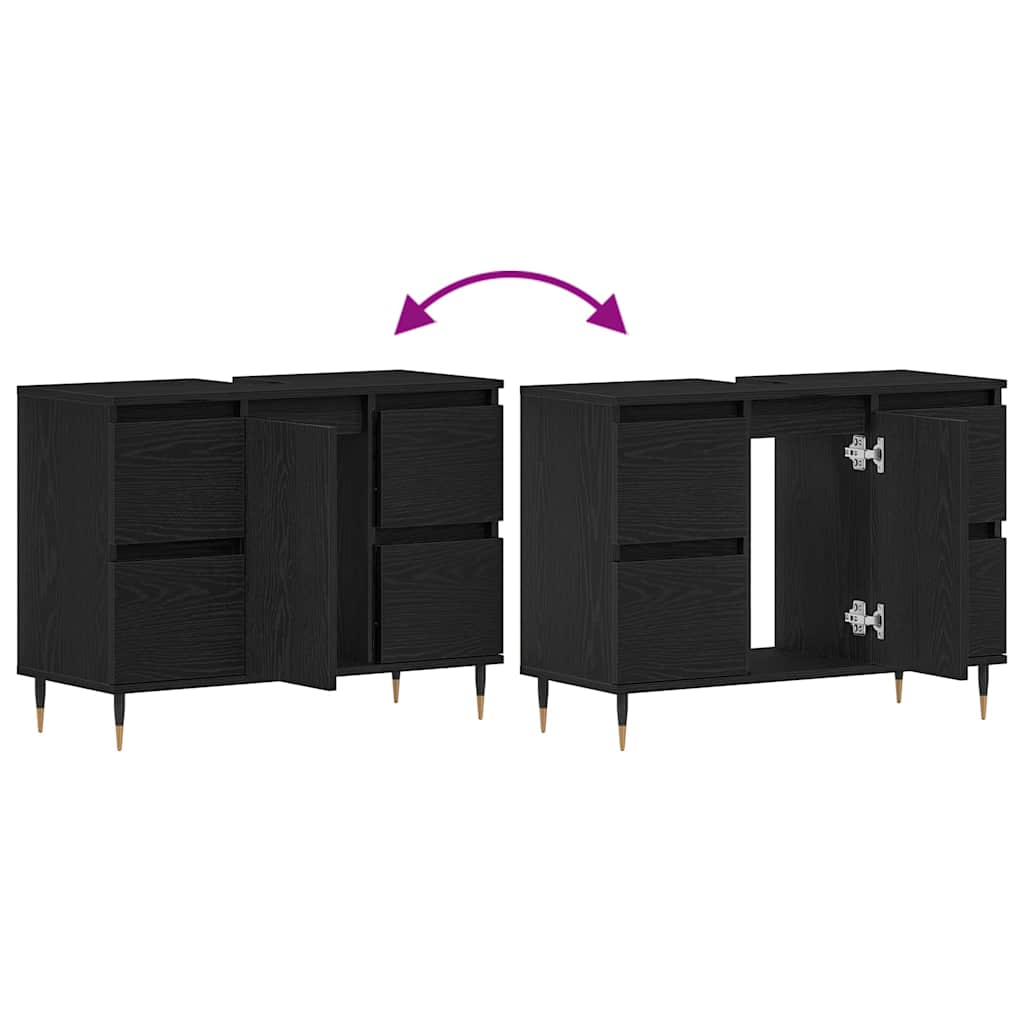 Wastafelkast Met Lade 80 X 33 X 60 Cm Bewerkt Hout