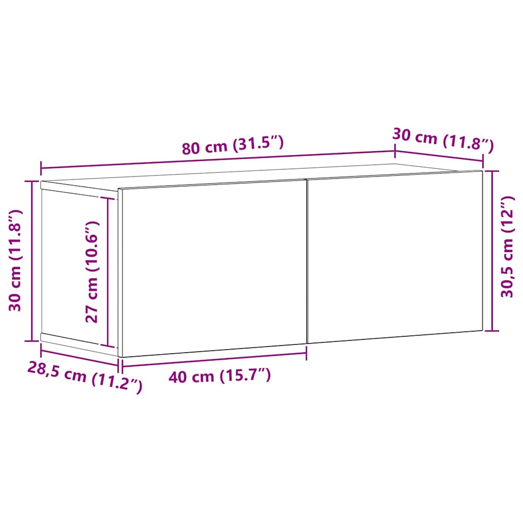 Tv-Meubelset Wandgemonteerd 4 Pcs Bewerkt Hout