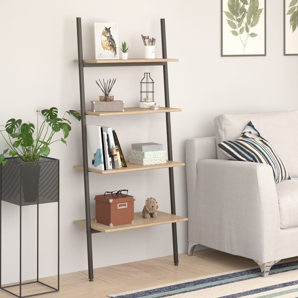 Ladderrek Met 4 Schappen 64X34X150,5 Cm En Zwart