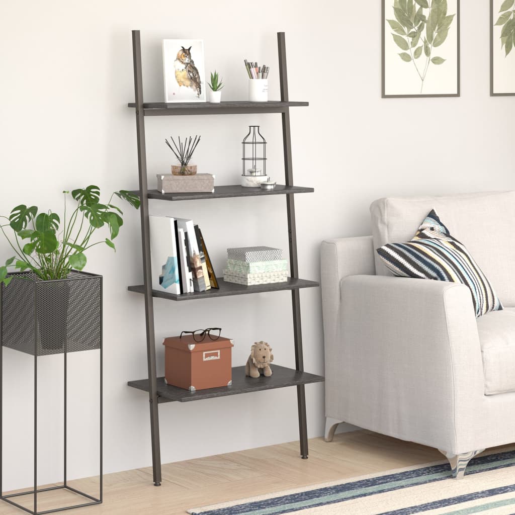Ladderrek Met 4 Schappen 64X34X150,5 Cm En Zwart