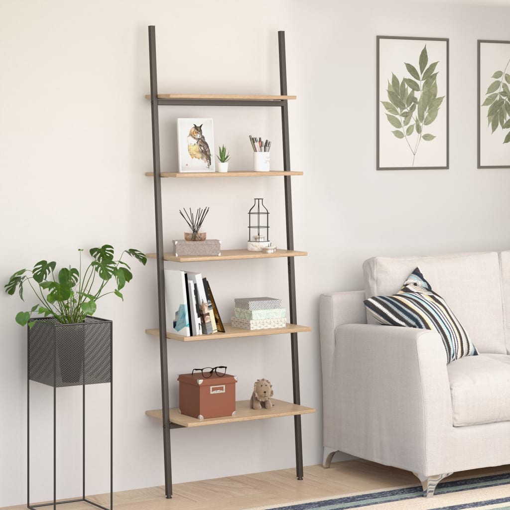 Ladderrek Met 4 Schappen 64X34X150,5 Cm En Zwart