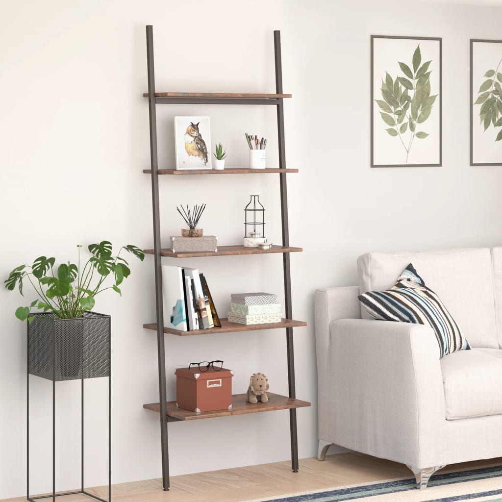 Ladderrek Met 4 Schappen 64X34X150,5 Cm En Zwart