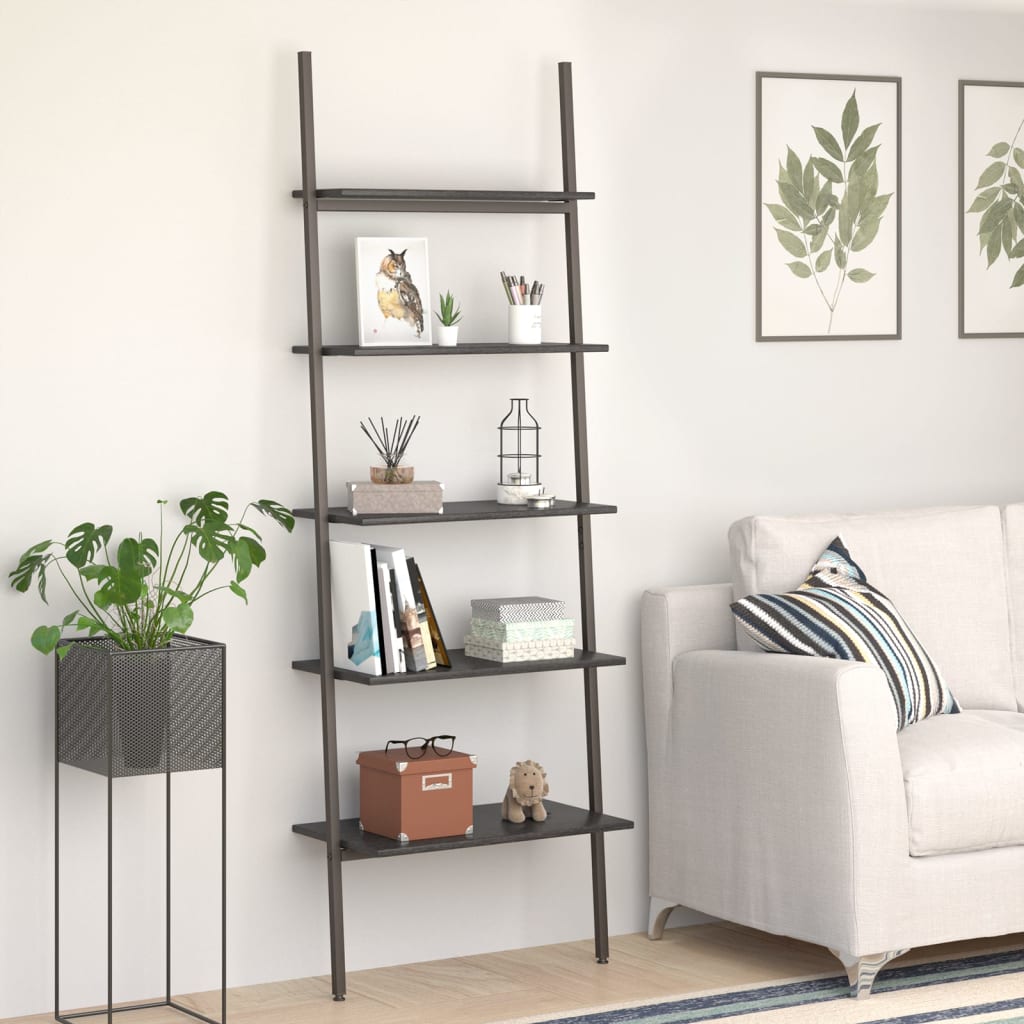 Ladderrek Met 4 Schappen 64X34X150,5 Cm En Zwart