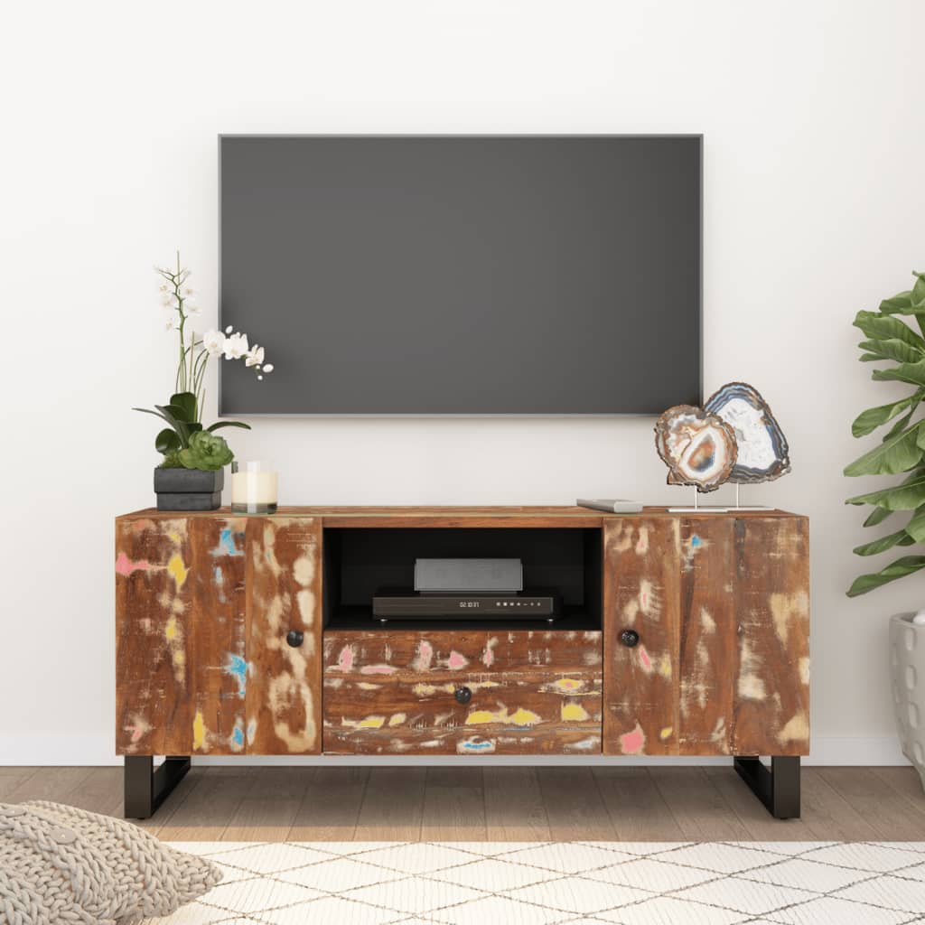 Tv-Meubel 105X33,5X46 Cm Massief Mangohout En Bewerkt Hout