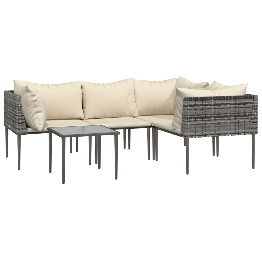 5-Delige Loungeset Met Kussens Poly Rattan Grijs