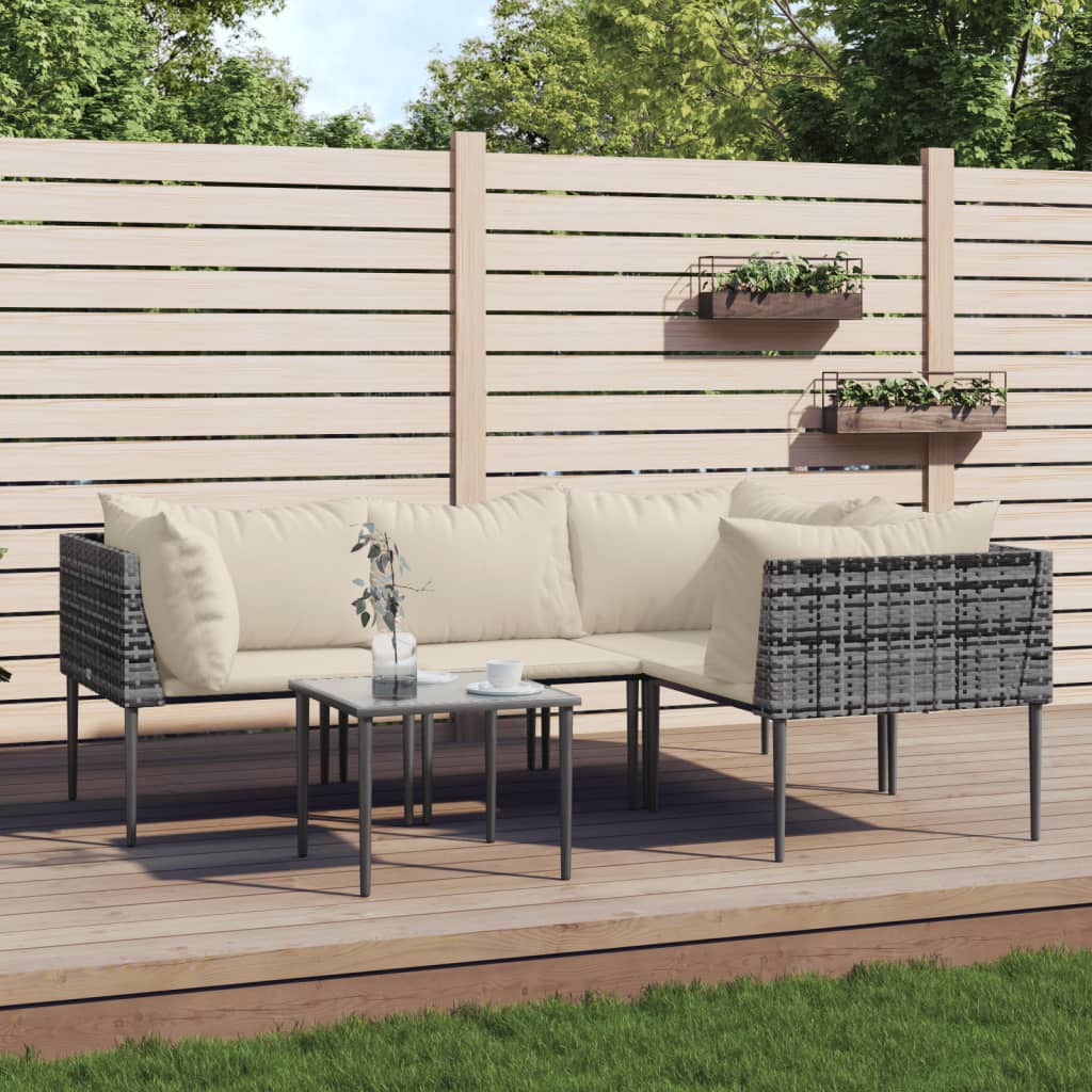 5-Delige Loungeset Met Kussens Poly Rattan Grijs