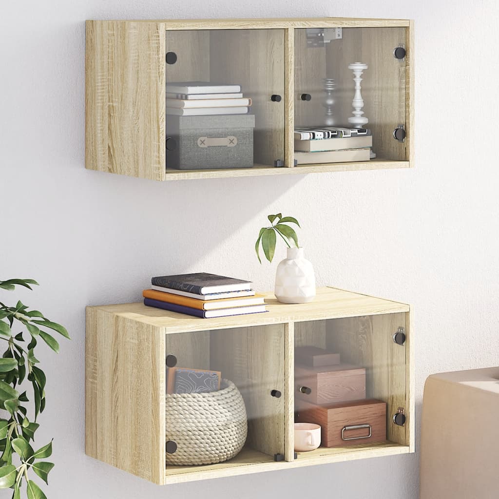 Wandkasten Met Glazen Deuren 68,5X37X35 Cm