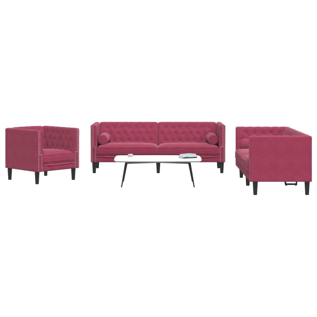 3-Delige Loungeset Chesterfield Met Bolsters Fluweel Kleur