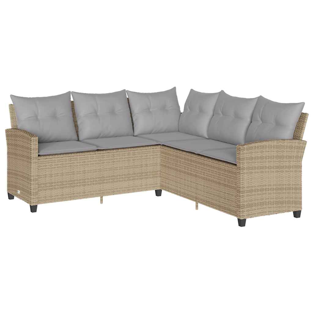 Loungebank Met Kussens L-Vormig Poly Rattan Beige