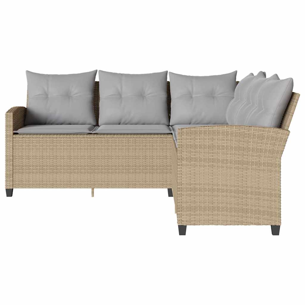 Loungebank Met Kussens L-Vormig Poly Rattan Beige