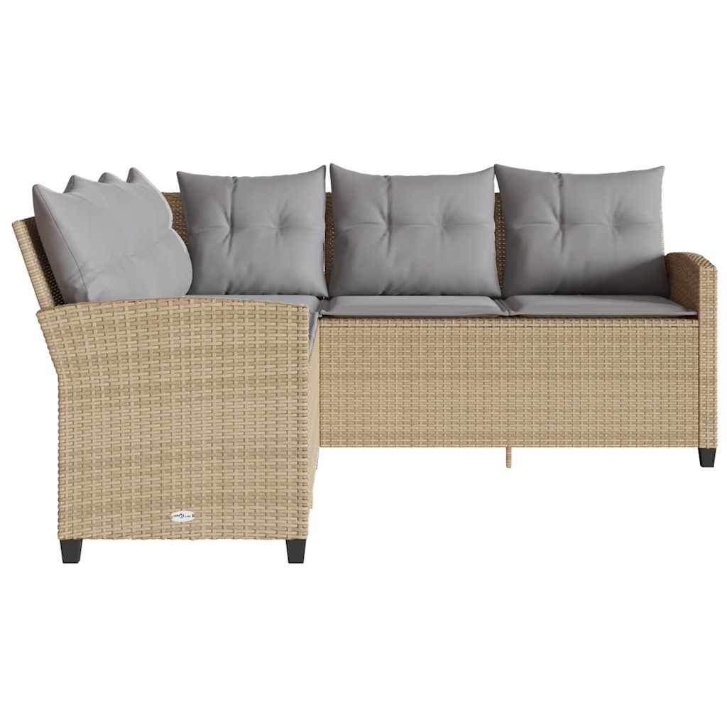 Loungebank Met Kussens L-Vormig Poly Rattan Beige