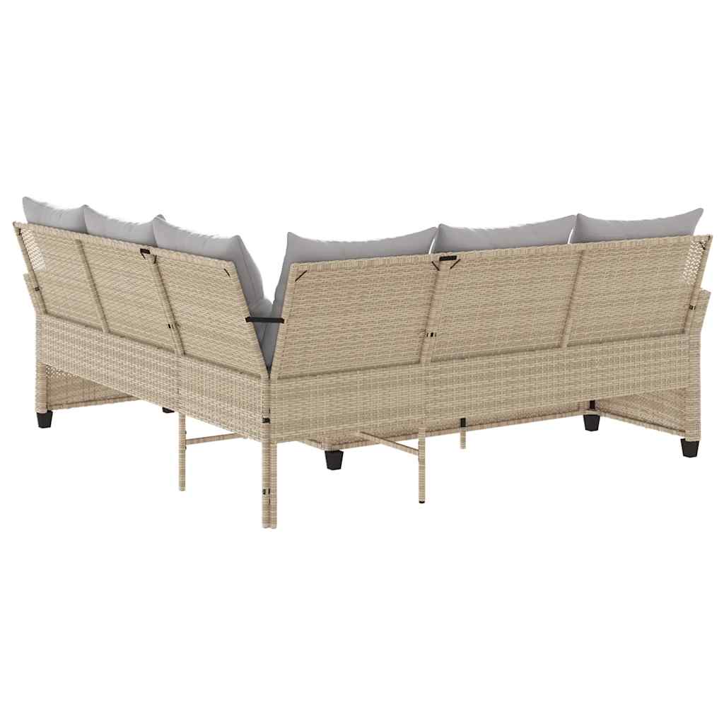 Loungebank Met Kussens L-Vormig Poly Rattan Beige