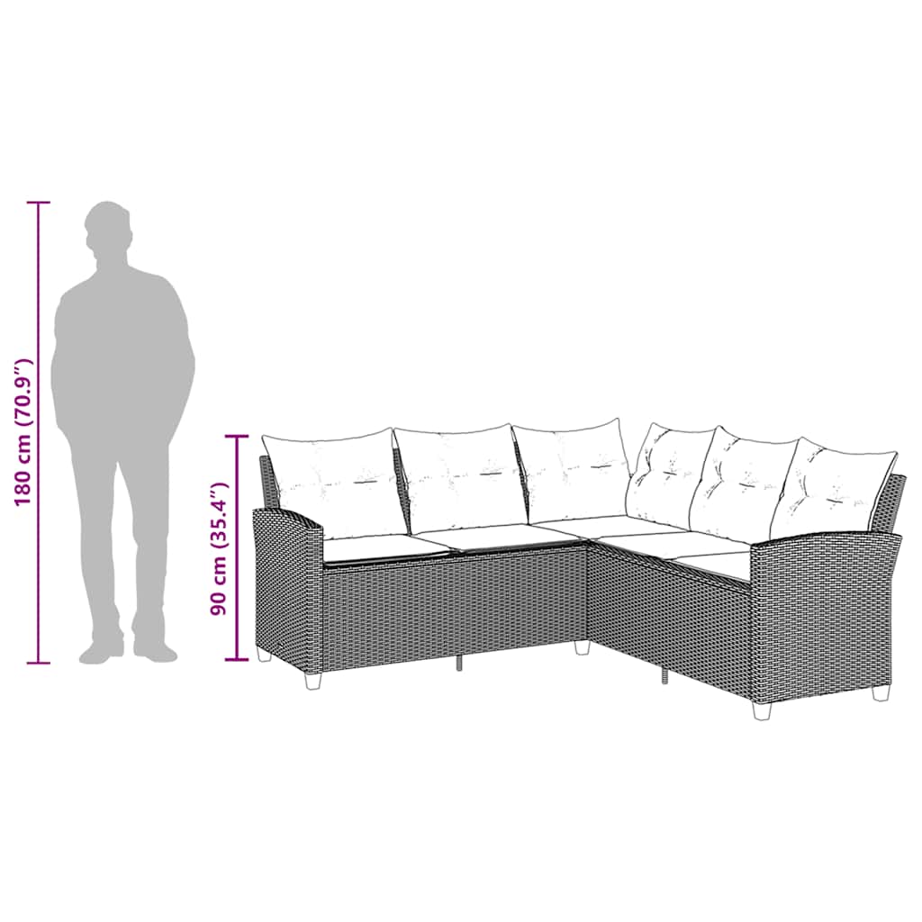 Loungebank Met Kussens L-Vormig Poly Rattan Beige