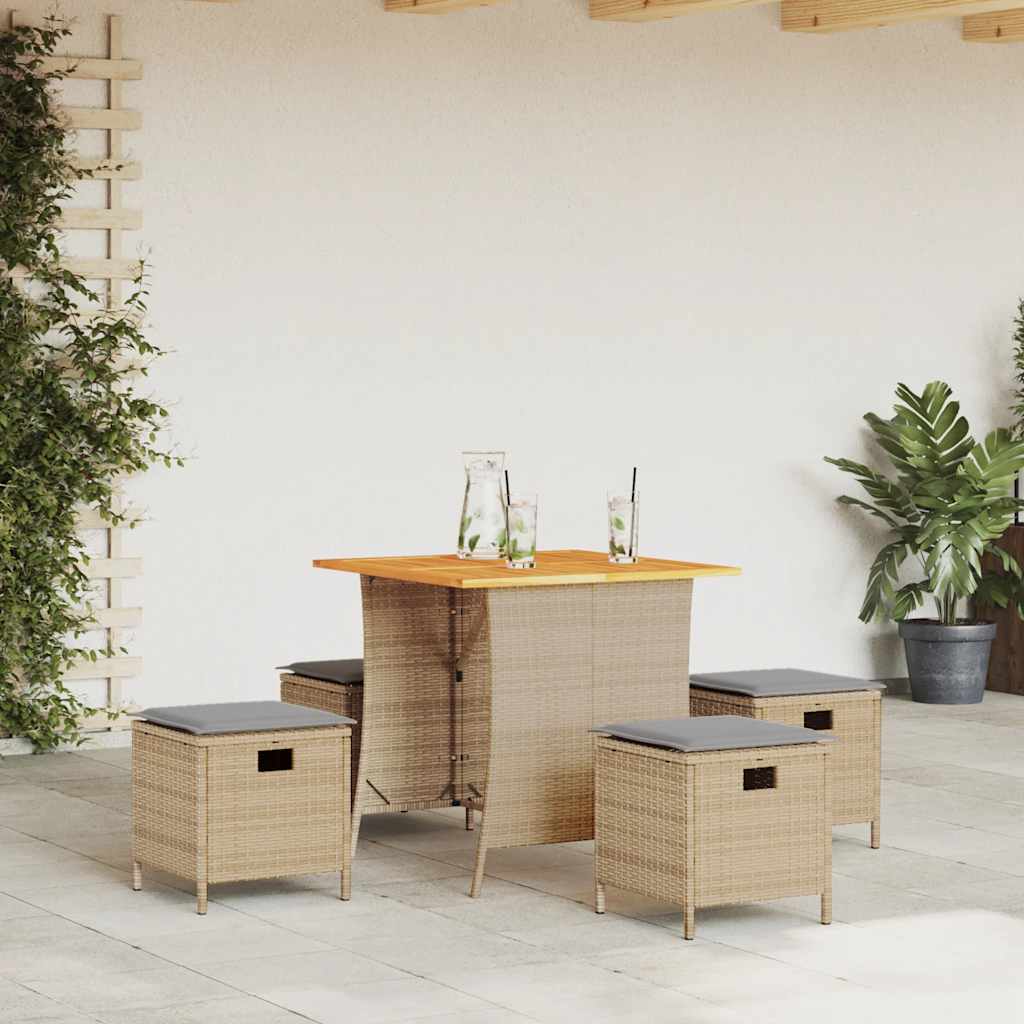 5-Delige Tuinset Met Kussens Poly Rattan