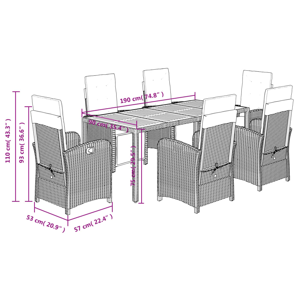 7-Delige Tuinset Met Kussens Poly Rattan