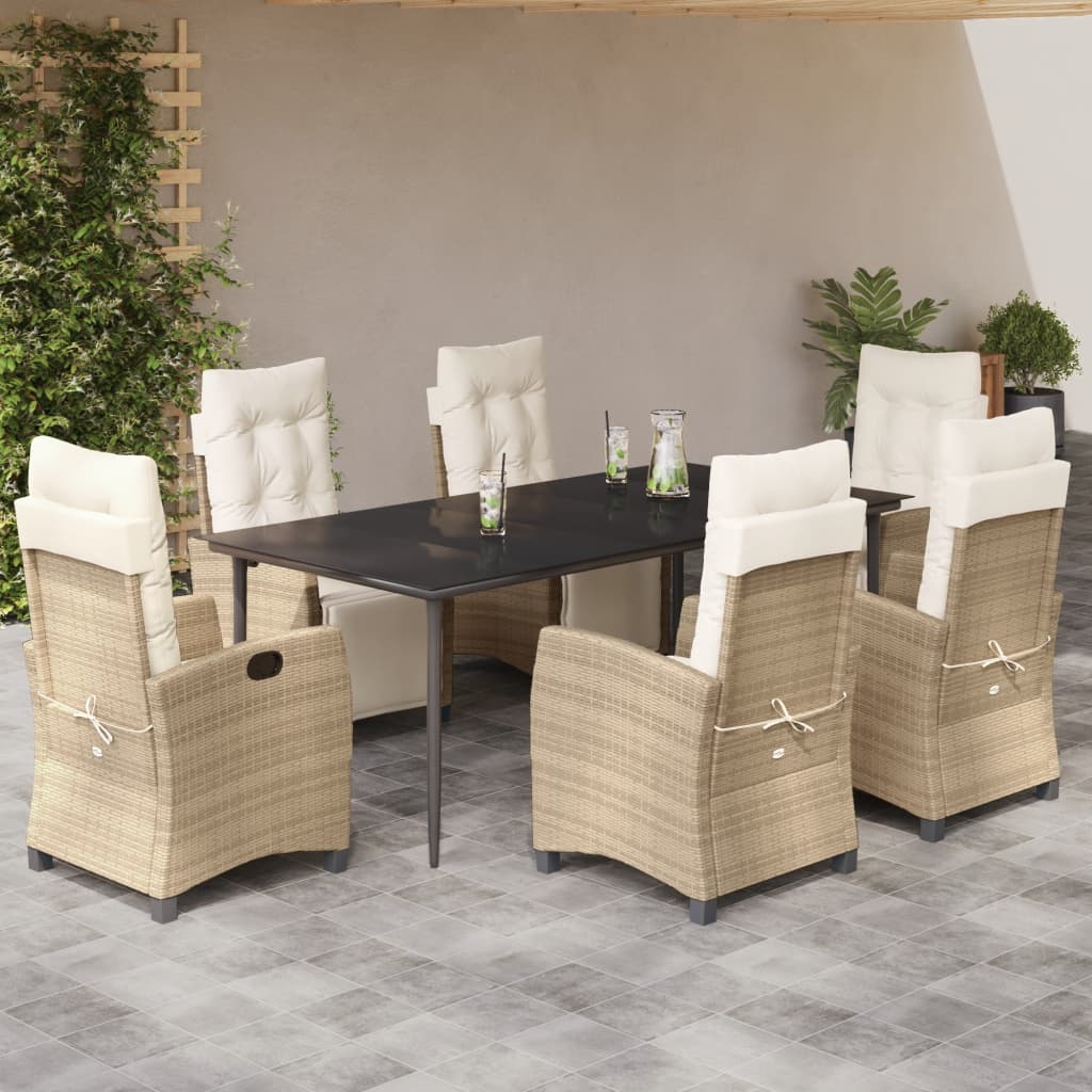 7-Delige Tuinset Met Kussens Poly Rattan Beige