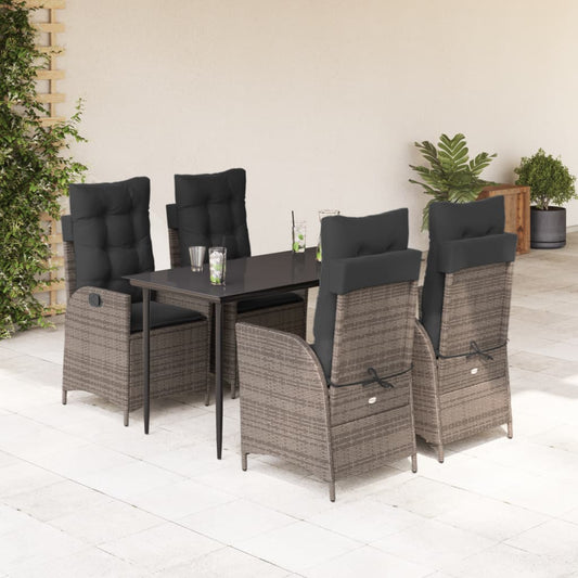 5-Delige Tuinset Met Kussens Poly Rattan Grijs