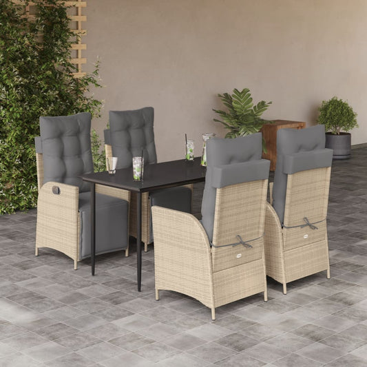 5-Delige Tuinset Met Kussens Poly Rattan Gemengd Beige