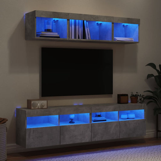 5-Delige Tv-Wandmeubelset Met Led Bewerkt Hout