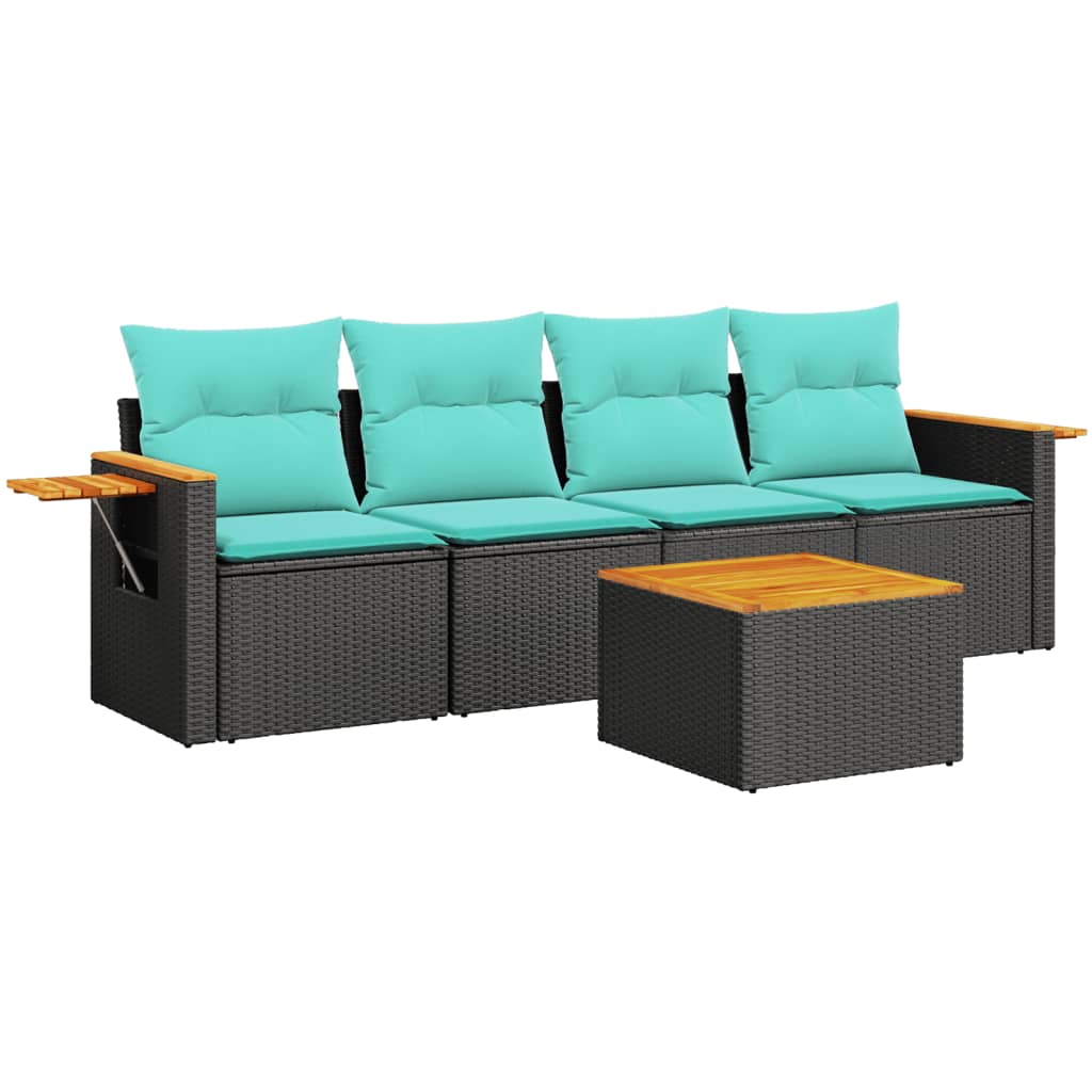 5-Delige Loungeset Met Kussens Poly Rattan