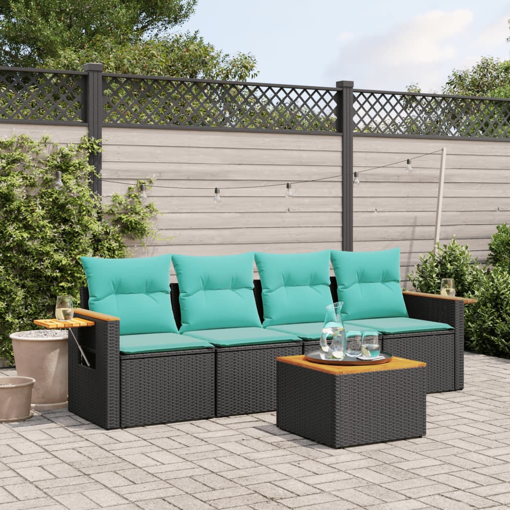 5-Delige Loungeset Met Kussens Poly Rattan