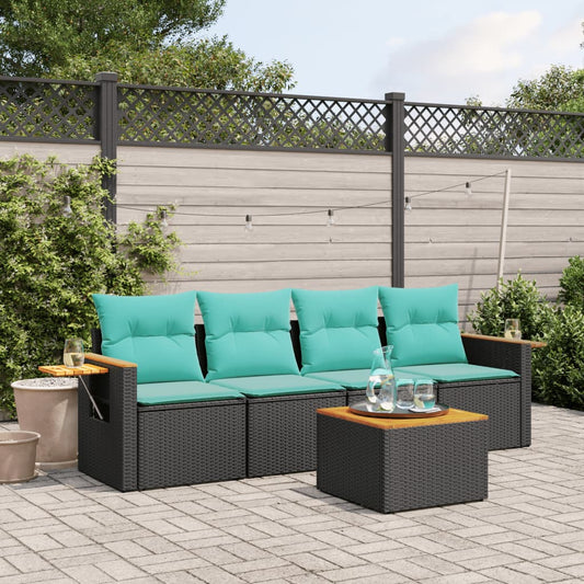 5-Delige Loungeset Met Kussens Poly Rattan