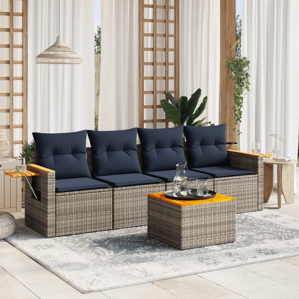 5-Delige Loungeset Met Kussens Poly Rattan