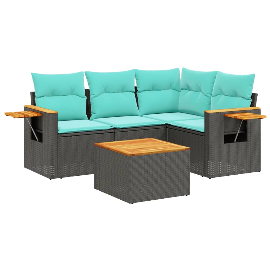5-Delige Loungeset Met Kussens Poly Rattan