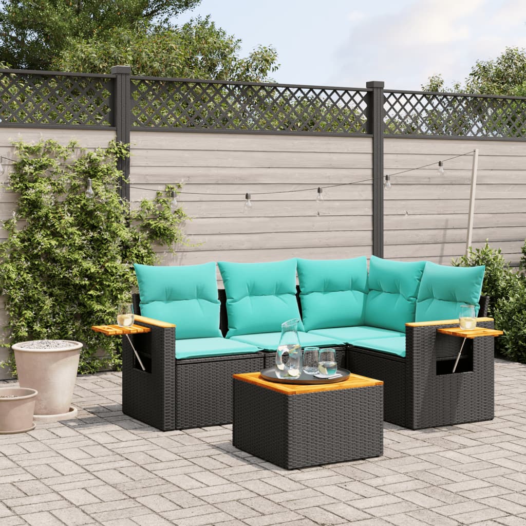 5-Delige Loungeset Met Kussens Poly Rattan