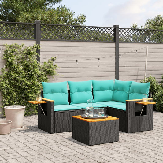 5-Delige Loungeset Met Kussens Poly Rattan