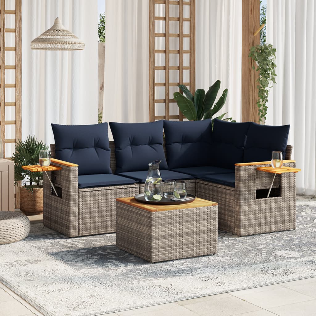 5-Delige Loungeset Met Kussens Poly Rattan
