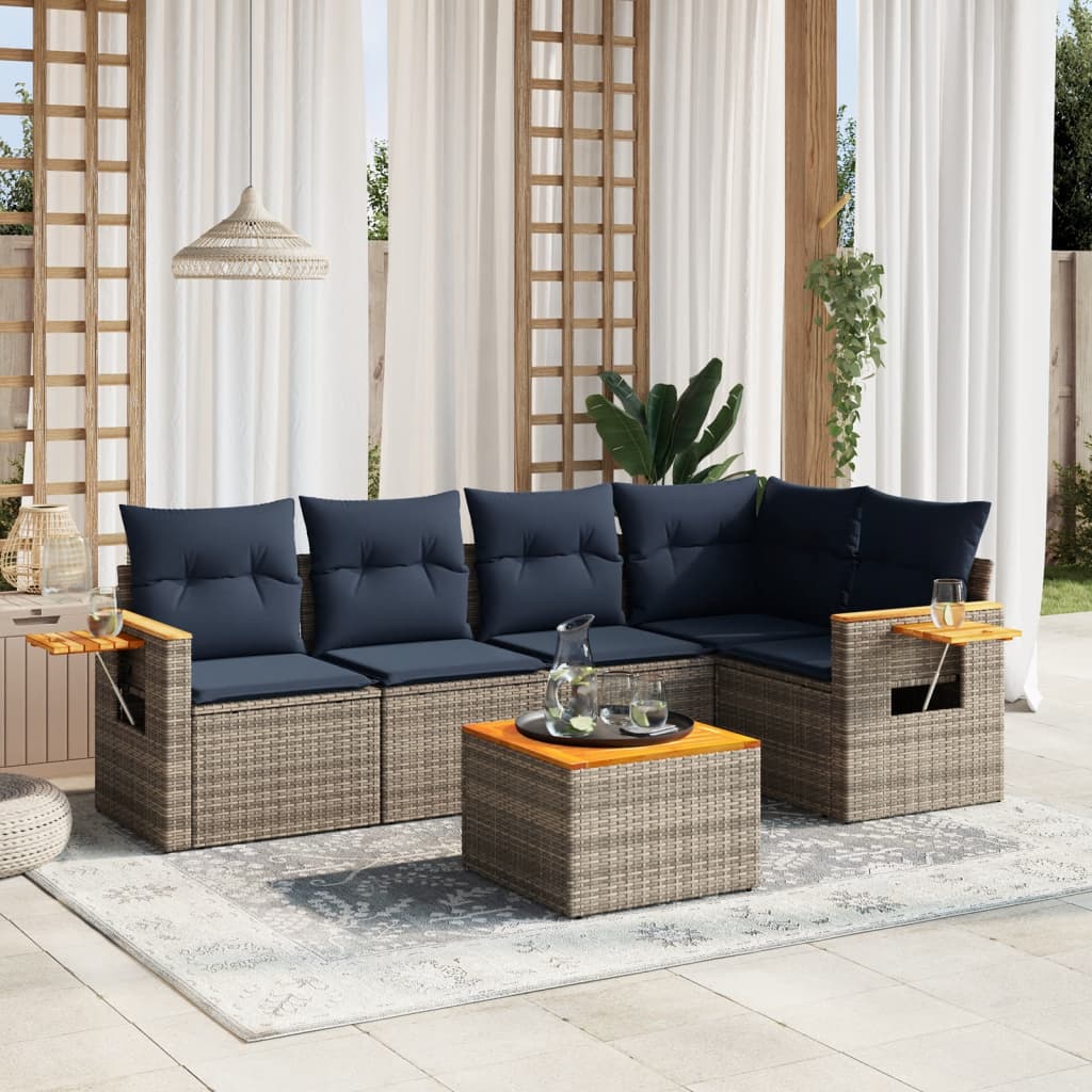 6-Delige Loungeset Met Kussens Poly Rattan