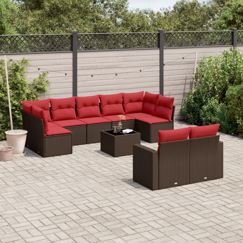 10-Delige Loungeset Met Kussens Poly Rattan