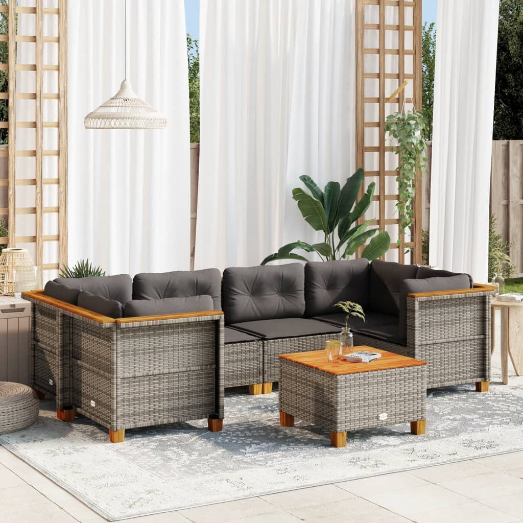 7-Delige Loungeset Met Kussens Poly Rattan
