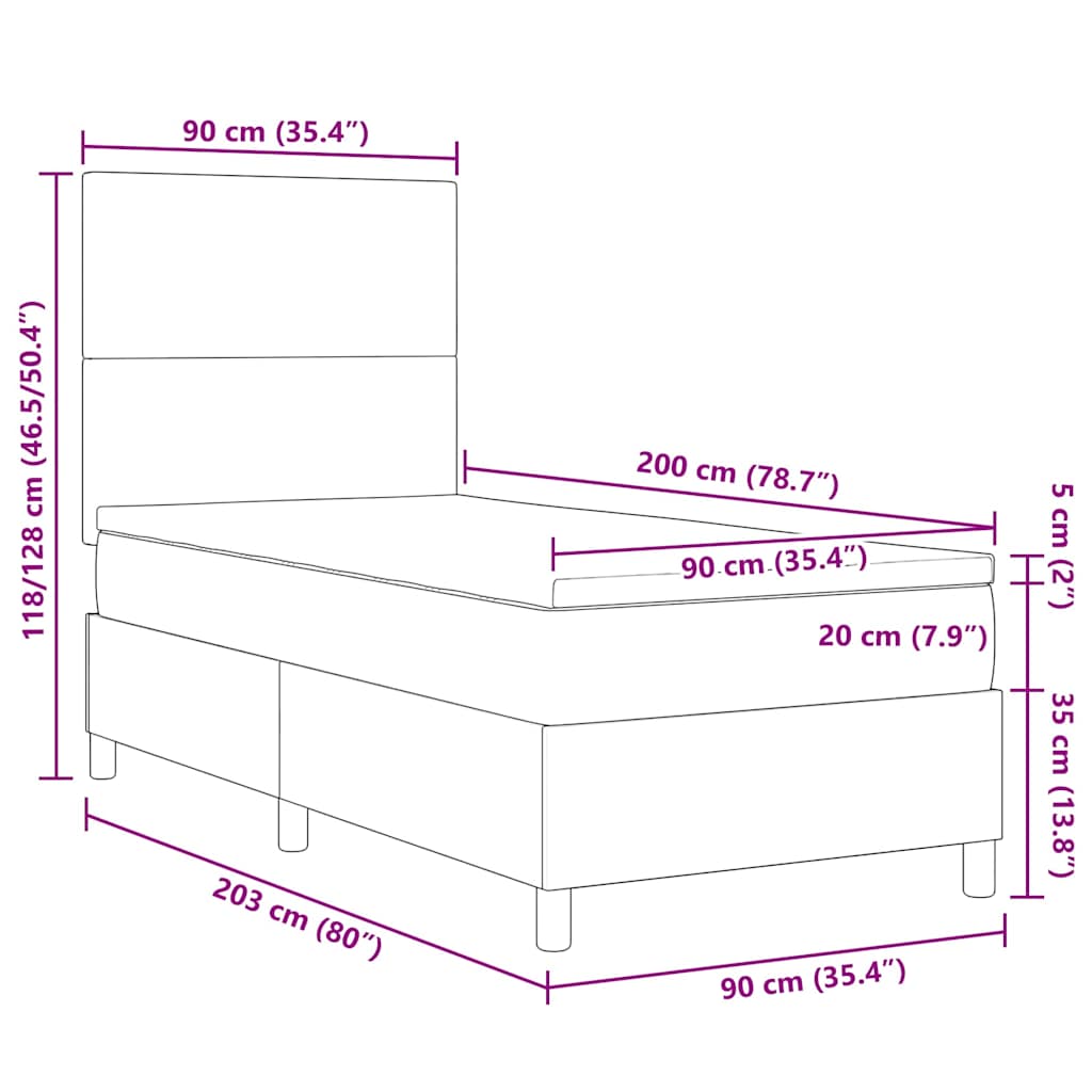 Boxspring Bed En Wit 203 X 90 X 128 Cm