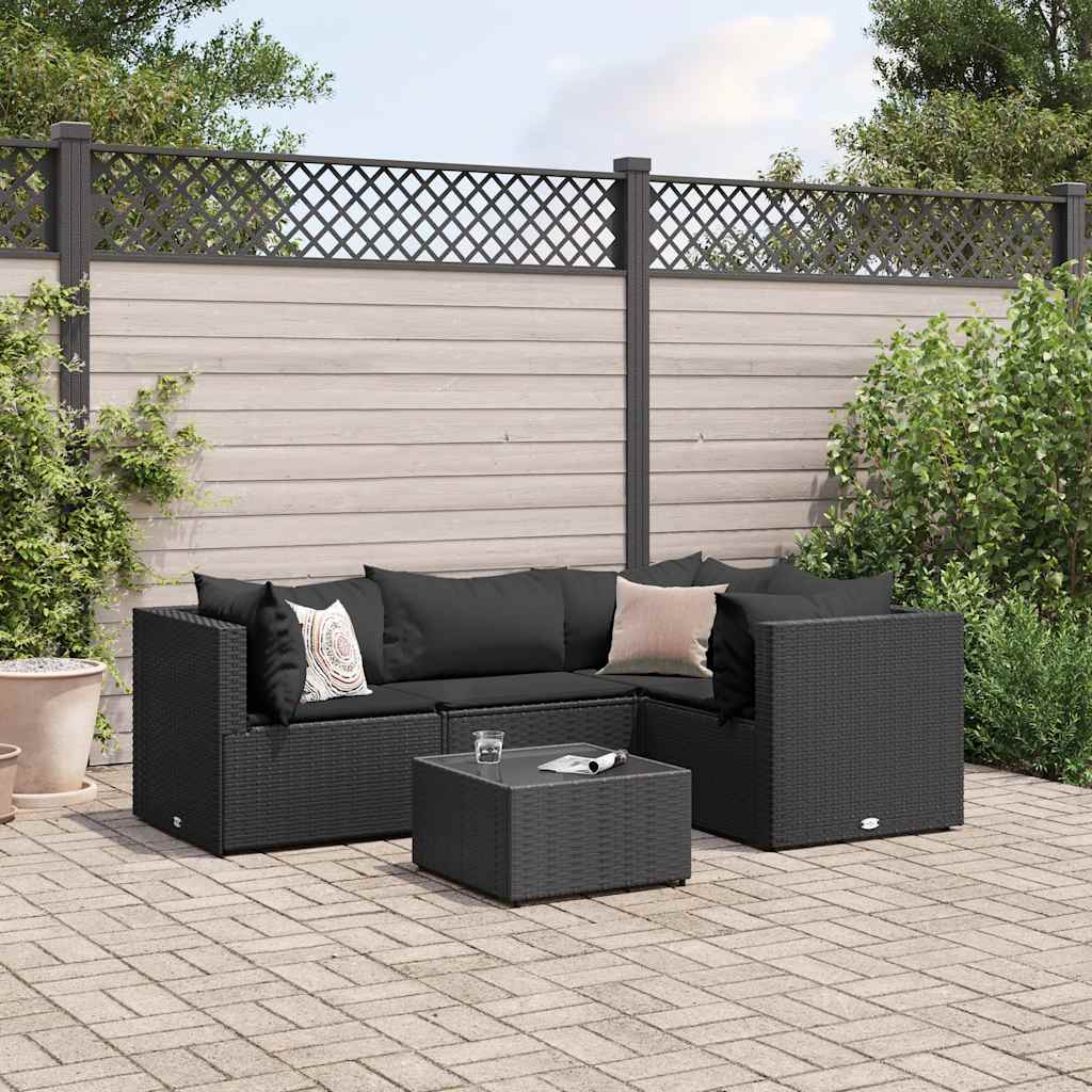 5-Delige Loungeset Met Kussens Poly Rattan