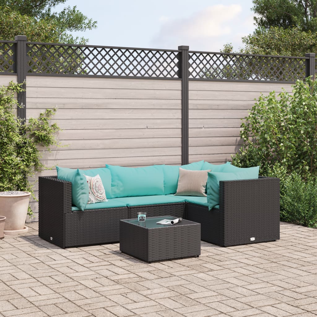 5-Delige Loungeset Met Kussens Poly Rattan