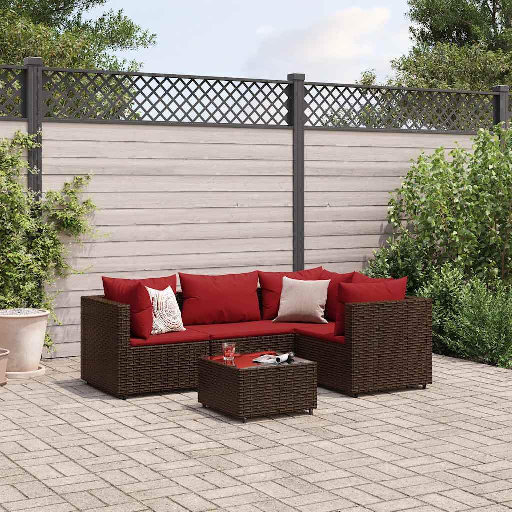 5-Delige Loungeset Met Kussens Poly Rattan