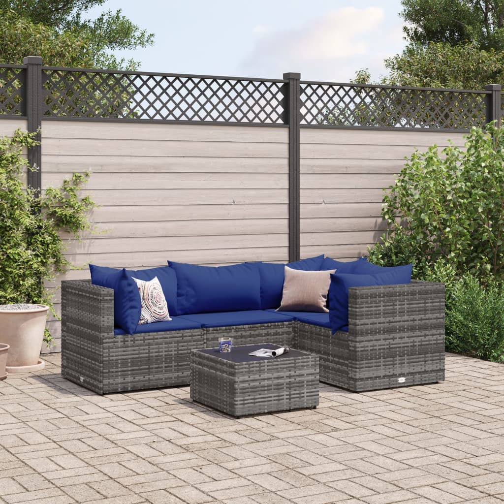 5-Delige Loungeset Met Kussens Poly Rattan