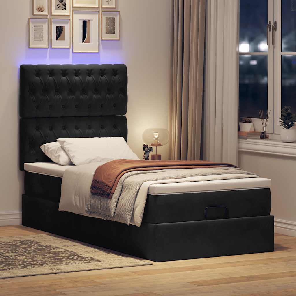 Ottoman Bed Met Matrassen En Led's 200X200Cm Fluweel