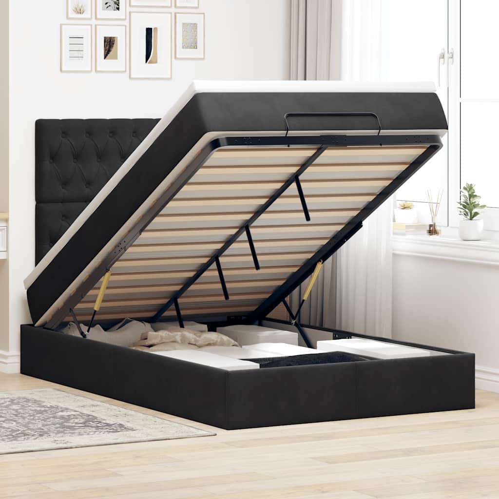 Ottoman Bed Met Matrassen En Led's 200X200Cm Fluweel