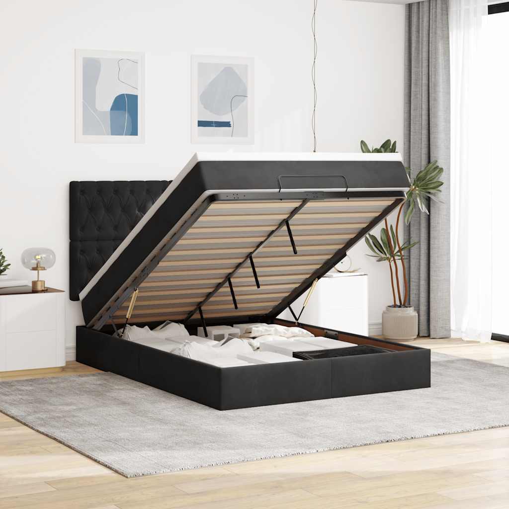 Ottoman Bed Met Matrassen En Led's 200X200Cm Fluweel