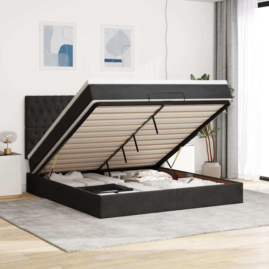 Ottoman Bed Met Matrassen En Led's 200X200Cm Fluweel